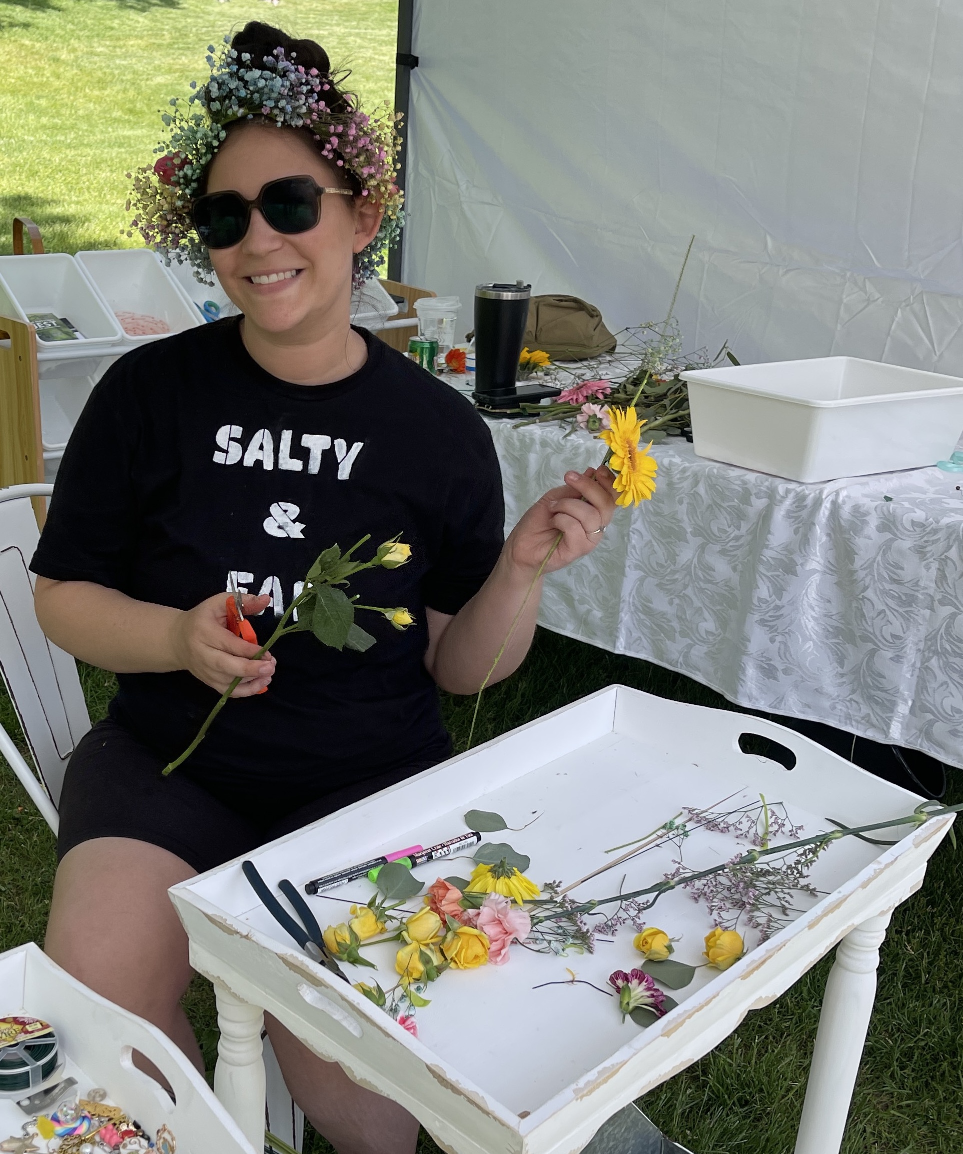 Salty and Fae artist hand makes floral crowns.